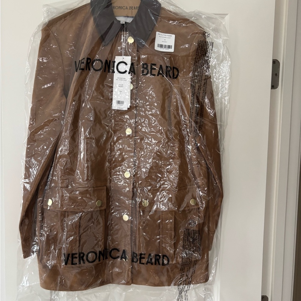 Veronica Beard Brown Leather Jacket with Gold Buttons